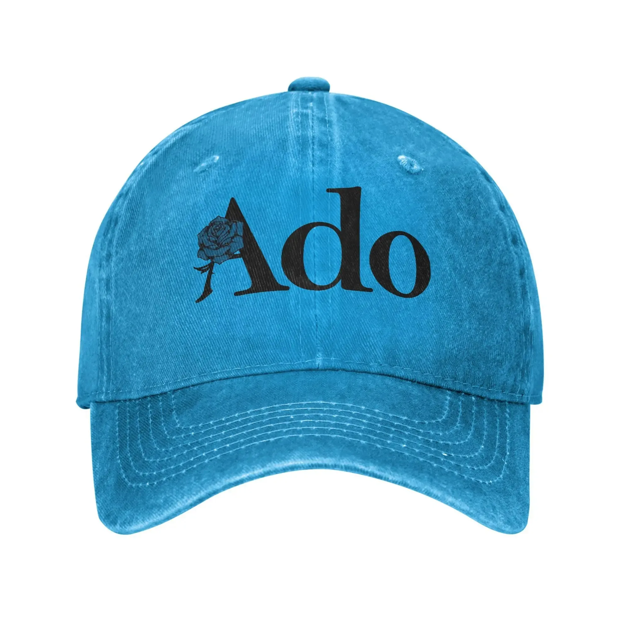 Ado Text Blue Rose Logo Men Women Baseball Cap Distressed
