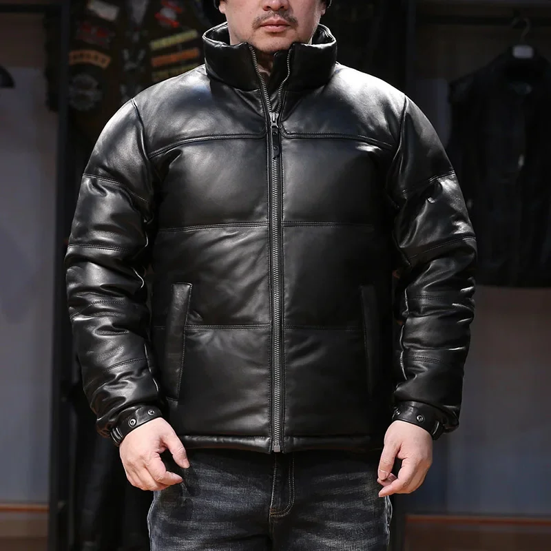 

Пуховик мужской из натуральной кожи, с воротником-стойкой, 380 г, 90%