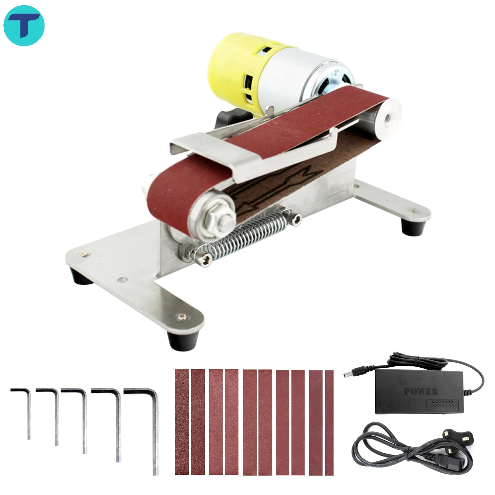 

T 15 Degree Angle Mini Electric Belt Sander 7 Speed Adjust DIY Polishing Grinding Machine Cutter Edges Sharpener Power Tool