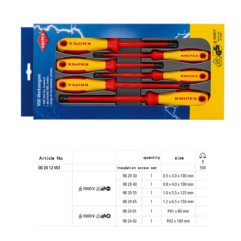 KNIPEX 00 20 15 4-Piece 1,000V Insulated Tool Set by Knipex KNIPEX Tools 9K 00 80 117 US, Cobra, Pliers Wrench, Diagonal