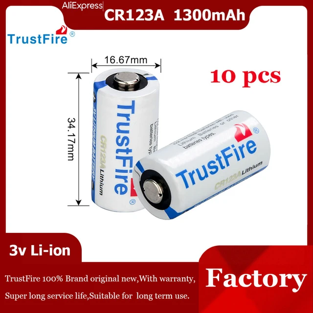 10PCS TrustFire 1300mAh CR123A 3V Lithium Batteries for Cameras