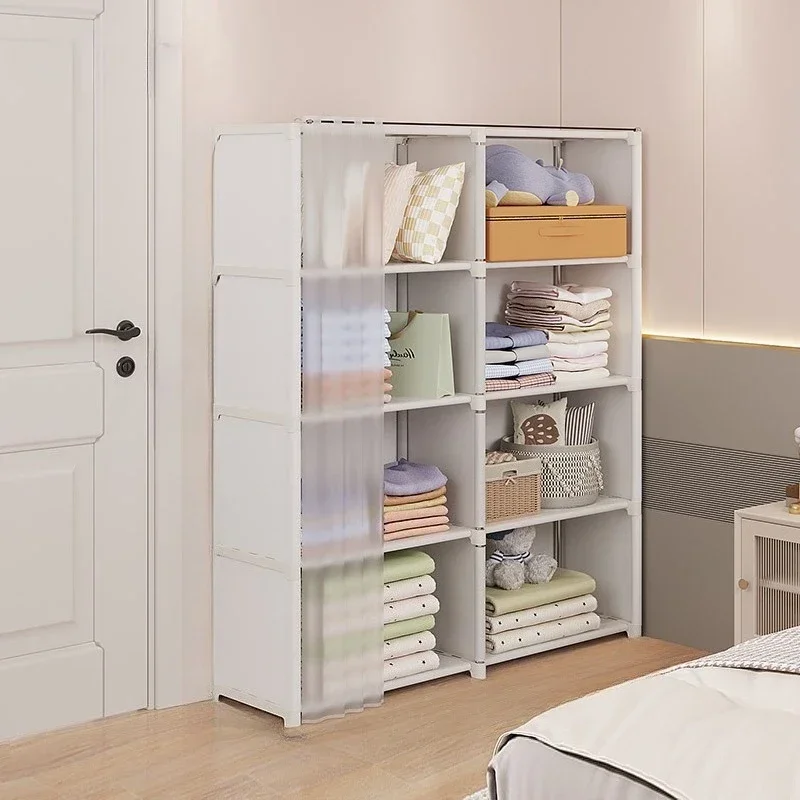 Open Closets Dustproof Wardrobe Storage Cabinet with Large Capacity Curtains Simple Assembly Clothes Organizer Bedroom Furniture 2