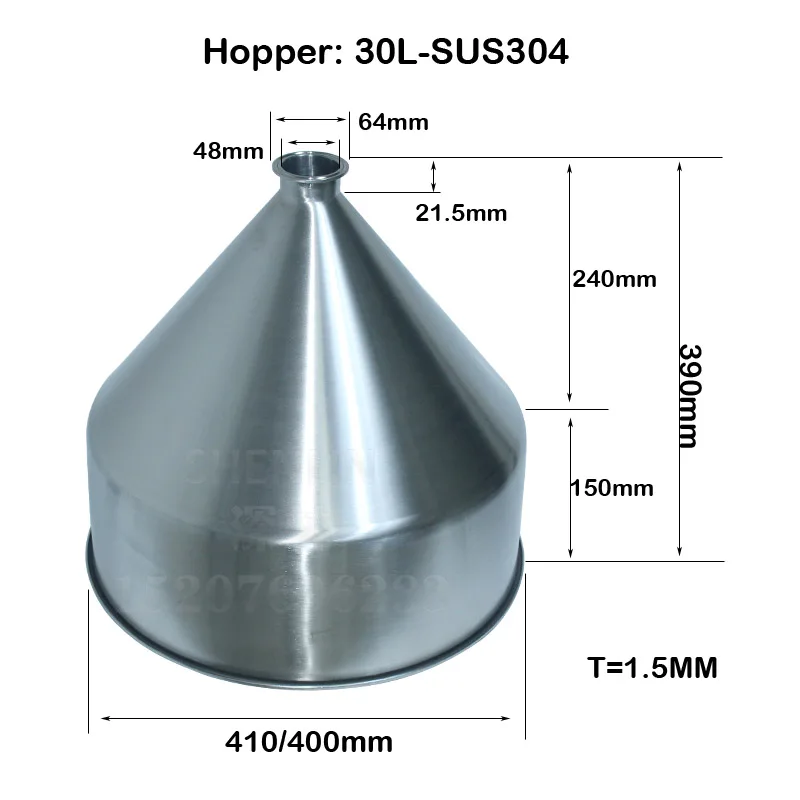 Filling Machine Hopper 10L/30L/50 SS304*1.5MM round container for Piston Filler material storage with Lid SHENLIN spare Part