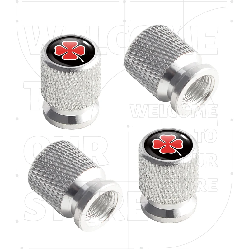 Alfa Romeo Four-Leaf Clover Logo Aluminum Tire Valve Caps - Set of 4, Waterproof and Dustproof Air Stem Covers