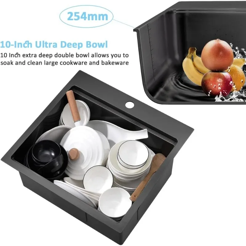 15 Inch Black Drop In Bar Sink Bar Outdoor Rv Sink 16 Gauge Black Stainless Steel Single Bowl Kitchen Sink with Cutting Board 6