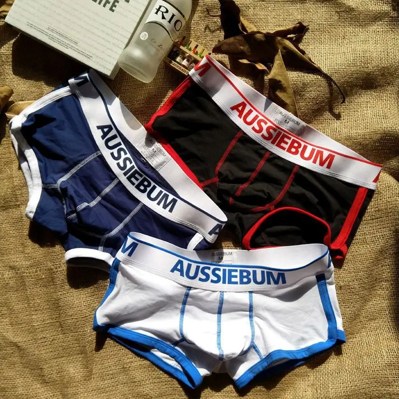 Boxer Shorts Aussiebum Men's Boxers U convex design Jockstrap Panties College style Youth Solid Color boxer shorts