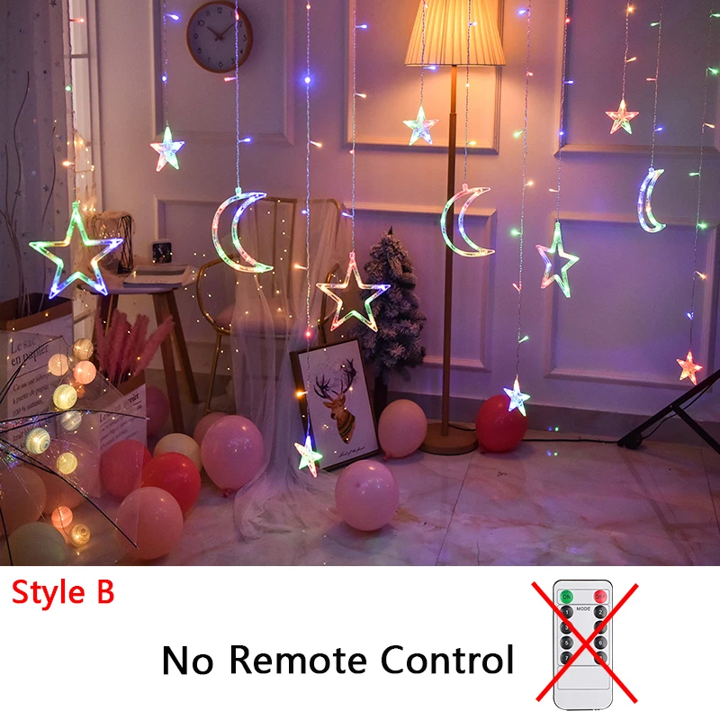 thumbnail image 1 of Moon Star Christmas Ramadan New Year Decoration 2025 Festoon led Fairy String lights Garland Curtain For Room Wedding Home Decor, 1 of 5
