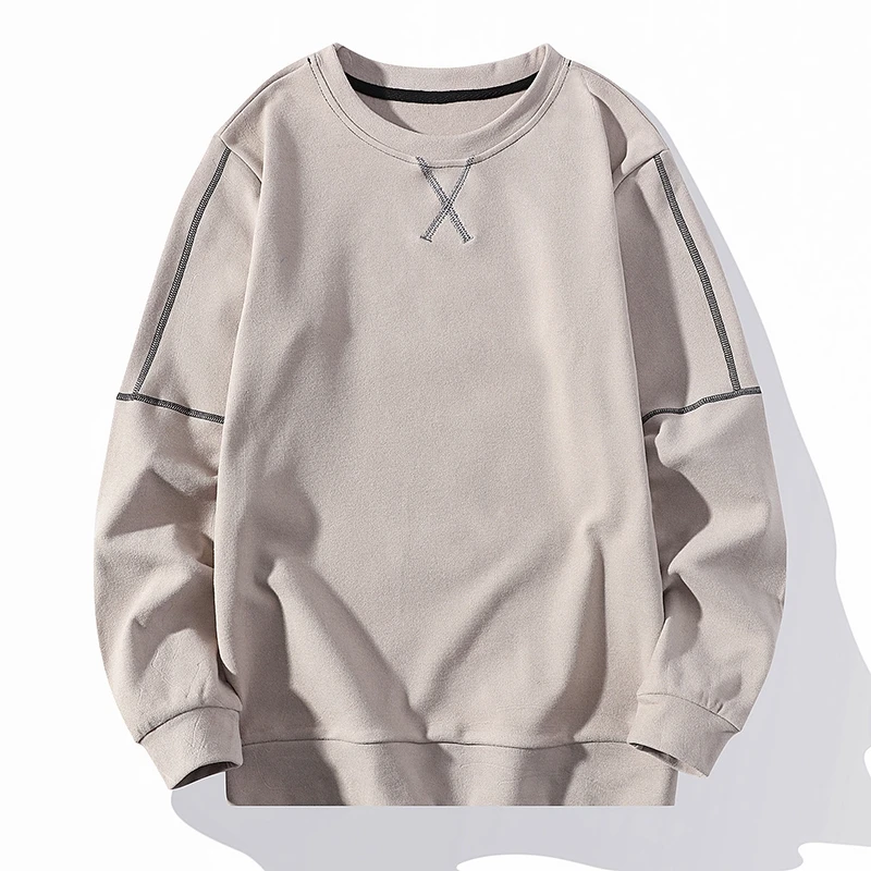 New Men's 2024 Autumn and Winter Pullover Round Neck Patchwork Solid Color Loose Warm Versatile Casual Long Sleeved Hoodie