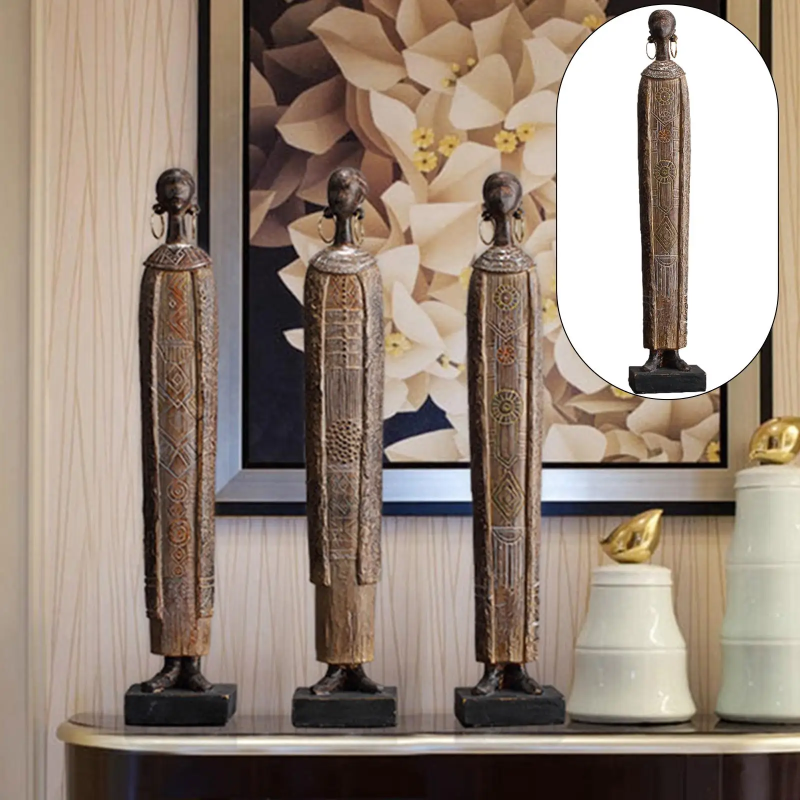 Ethnic Style African Statue Sculpture Resin Figurines Tribal Lady Collectible Desktop Dolls Ornament for Cabinet Bedroom Decor