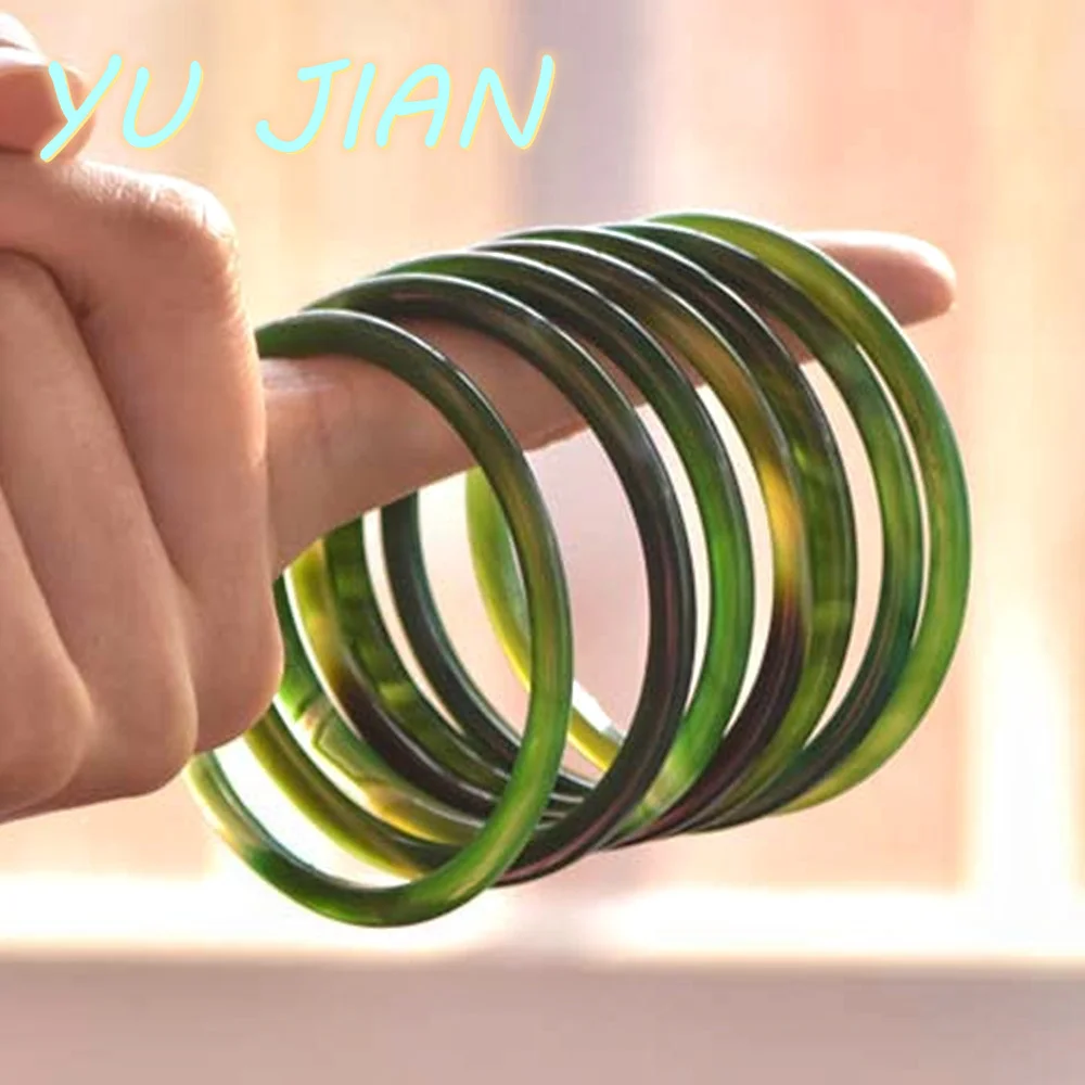 Exquisite Thin Round Bar Jade Bracelet Rare Natural Texture Green Chalcedony Bangle Quality Elegant Handring Fine Jewelry