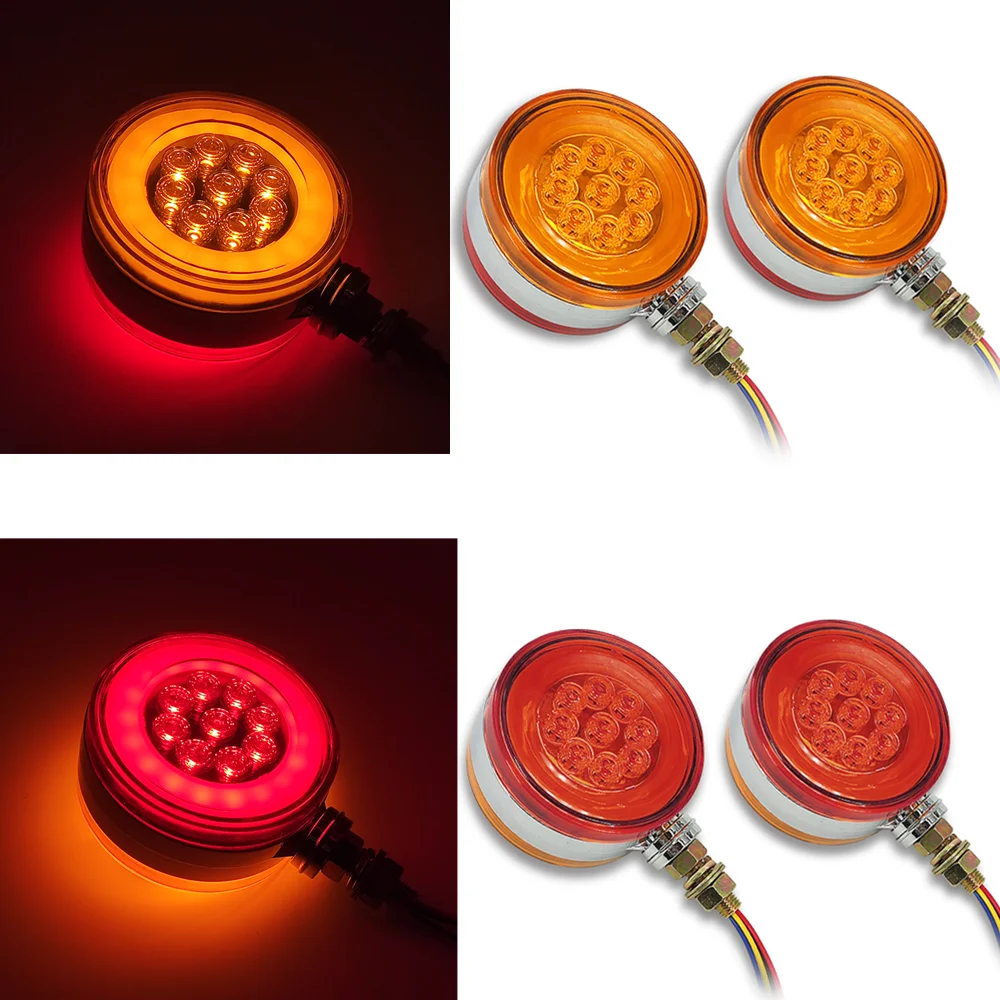 

4PCS Round Double Face Lamp Fender Light Pedestal Strobe Lights Markers Lights Turnning Signal Parking for Truck