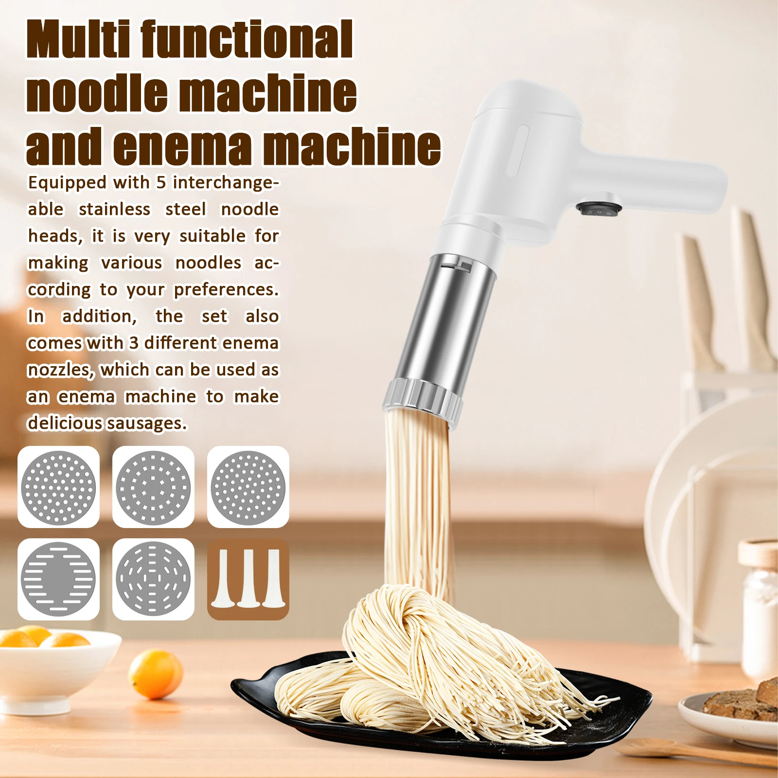 Handheld Electric Pasta Maker with 5 Pasta Discs Portable Electric Noodle Maker Handheld Homemade Spaghetti Machine