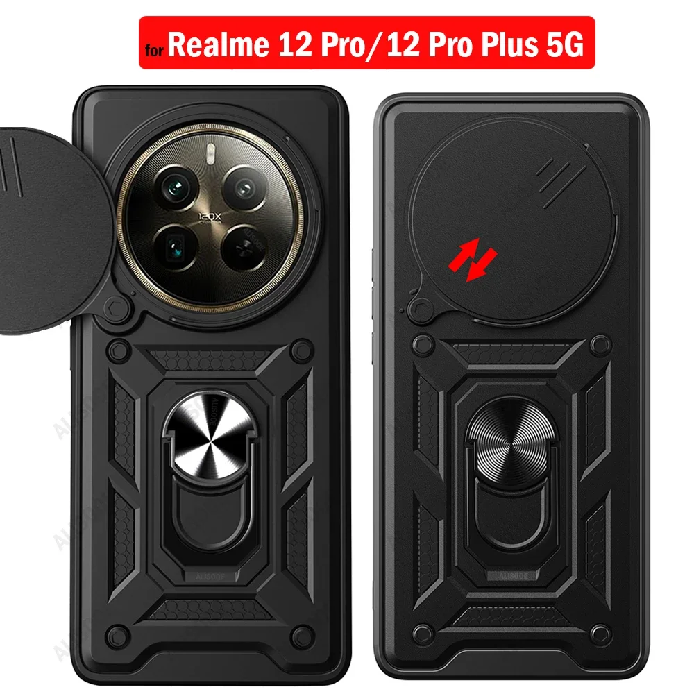 Funda Per Realme 12 Pro Plus 5G Custodia Armor Slide Camera Ring Stand Cover Protettiva Per Realme 12 Pro Case Capa