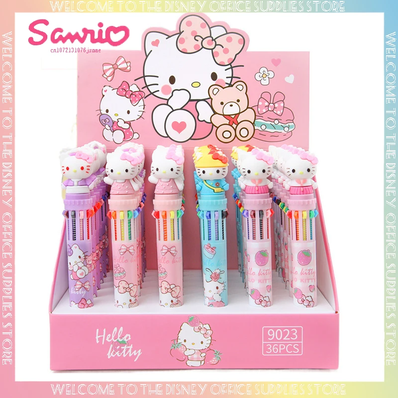 

36pcs New Cartoon Sanrio Hello Kitty 10 Colors Ball Pen Cute Colorful Graffiti Hand Account Marker Pen Stationery Wholesale