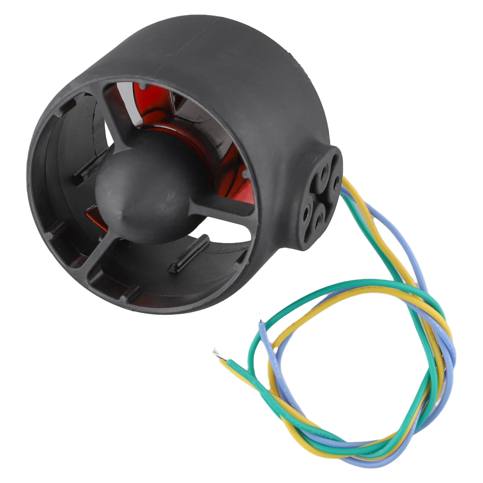 Moteur brushless 300KV monté sur un support de bateau RC, entrée d'eau visible.