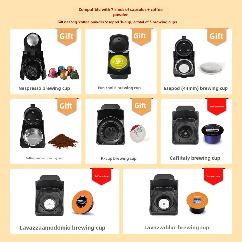HiBREW H2B Coffee machine, Italian capsules, multi-compatible, fully automatic household small coffee powder integrated 2