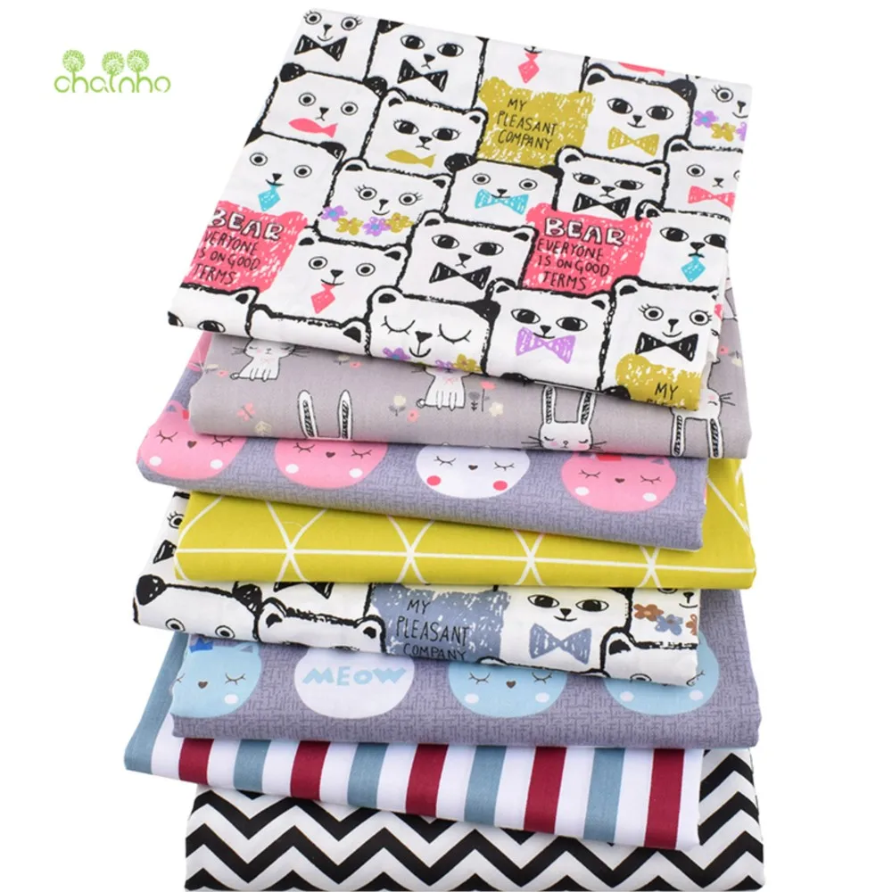 Chainho,Printed Twill Weave Cotton Fabric,Patchwork Cloth,DIY Sewing Quilting Material,8 Designs,2 Sizes,CC333,Cat Rabbit Series