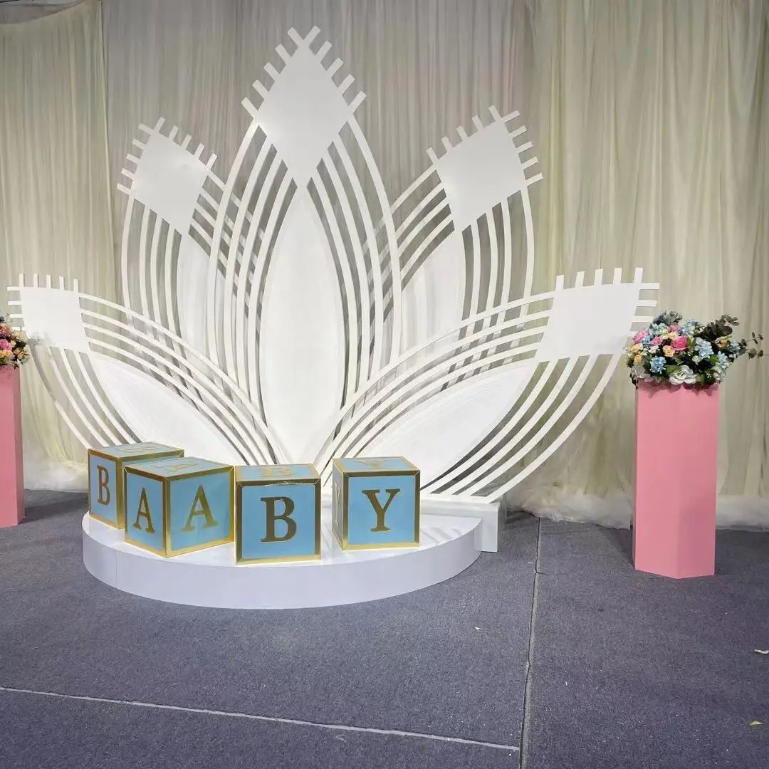 Elegant New Design Acrylic Five Leaf Lotus Children's Party Backdrop White Gold Wedding Background Decoration New