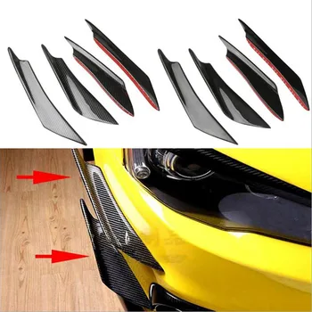Universal Front Bumper Canards Splitters 4-Piece ABS Carbon Fiber Diffuser Fins