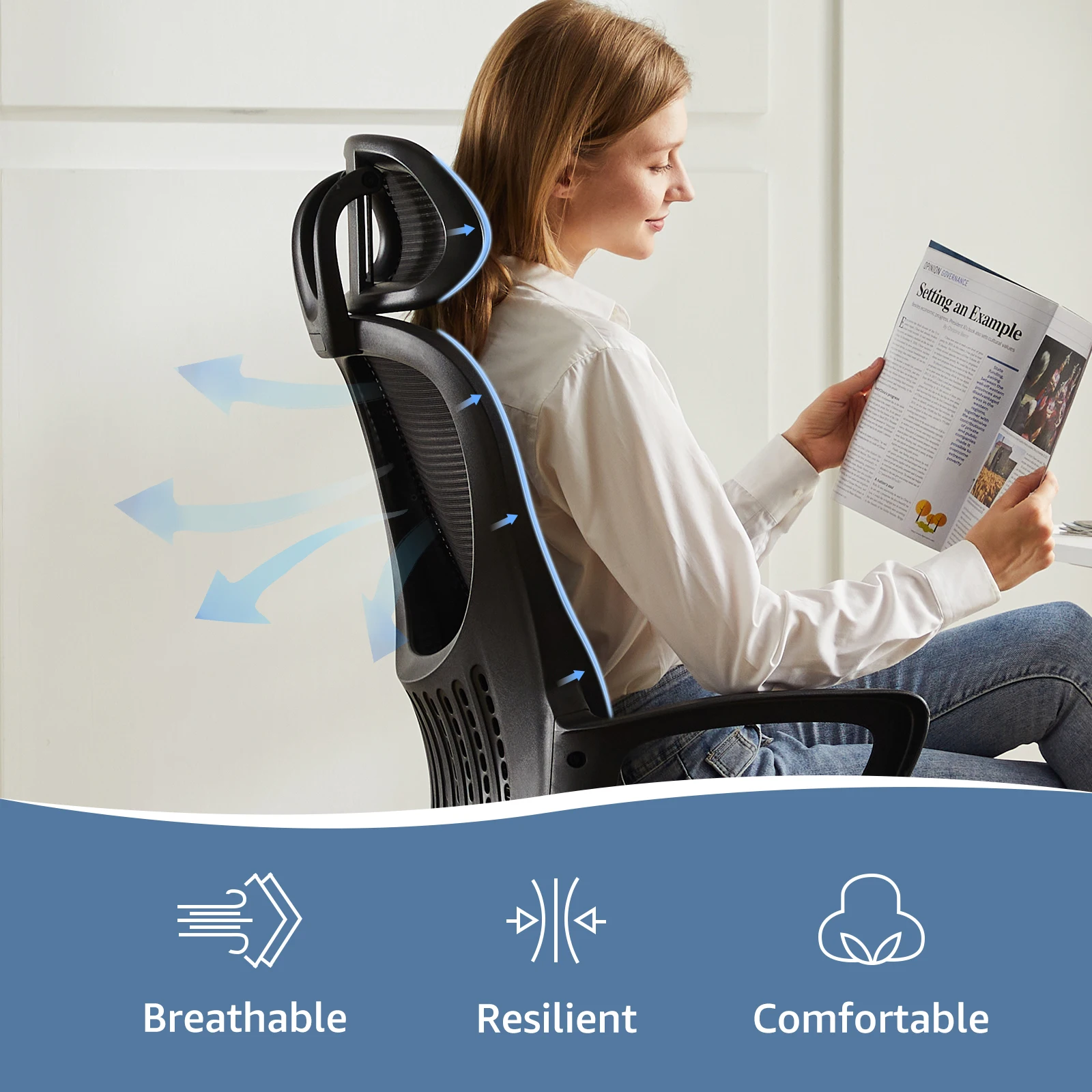 JHK Ergonomic Mesh Fixed Armrest Living Room Rocking Gaming Chair Adjustable Headrests Comfortable Lumbar Support For Home 4