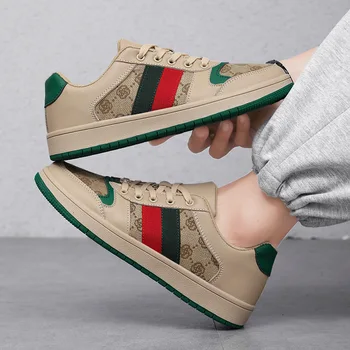 Spring Shoes for Men Canvas Casual Shoes Trend Print Cool Flat Skateboard Shoes Lace-up Sneaker Big Size 1