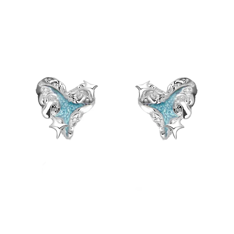 MASW Original Design Cool Trend Jewelry High Quality Copper Blue Green Heart Stud With Star Earrings For Women Girl Gift 2023
