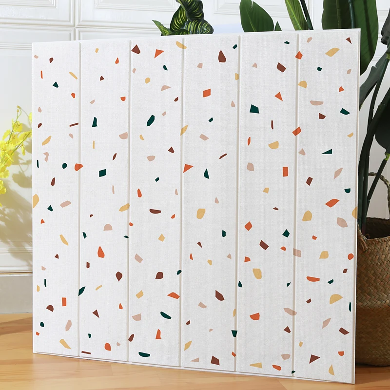

10Pcs Waterproof Wallpaper Wooden 3D Wall Sticker Terrazzo Tiles Decor Sticker For Restaurant Store TV Backdrop Foam Wallpaper