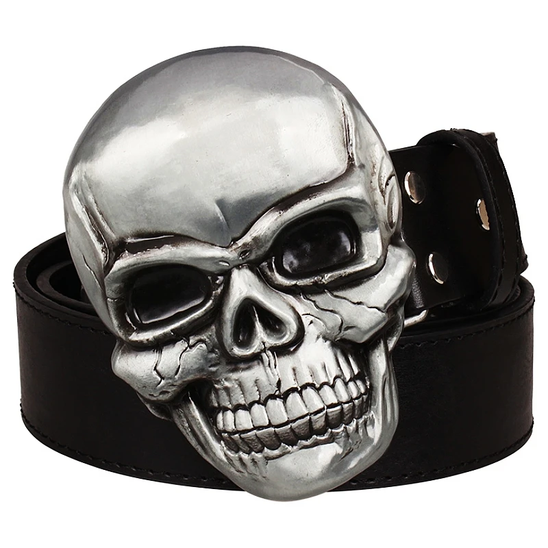 

Big Skull Head Full Metal Heavy Buckle Goths Wild Style Fashion Men's Belt Smile Skeleton Punk Rock Women Jeans Waistband