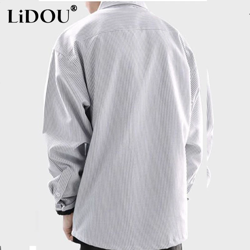 Spring Autumn New Trendy Versatile Handsome Casual Blouse Man Simple All Match Male Shirt Striped Loose Top Men Business Clothes