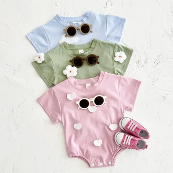 Summer Newborn Baby Girl Jumpsuit Short Sleeve Romper Baby Triangle Bodysuit Clothes Love Cloud Pattern Cartoon Boy Infant 0-18M