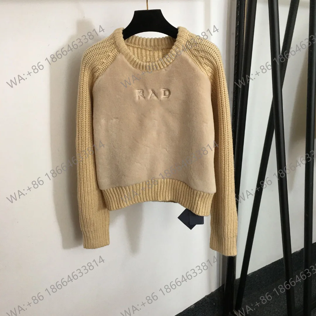 

Women's Plush Embroidery Letter Splice Sweater, Thick Thread Knitted, Round Neck Pullover, Long Sleeve Sweater, Premium, New