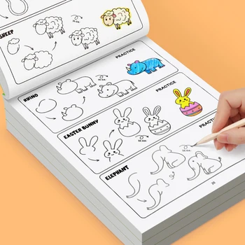 96 temi sugli animali Libro di attività interattivo su come disegnare gli animali Quattro semplici passi per completare il disegno Libro giocattolo da colorare