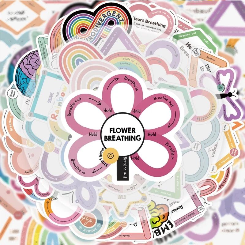 50 Soothing Sensory Stickers, Vibrant Sticker Decals, Multiple Styles Without Duplication, Suitable for Water Bottles, Laptops, Suitcases, Skateboards, Guitars, Party Decorations - 2