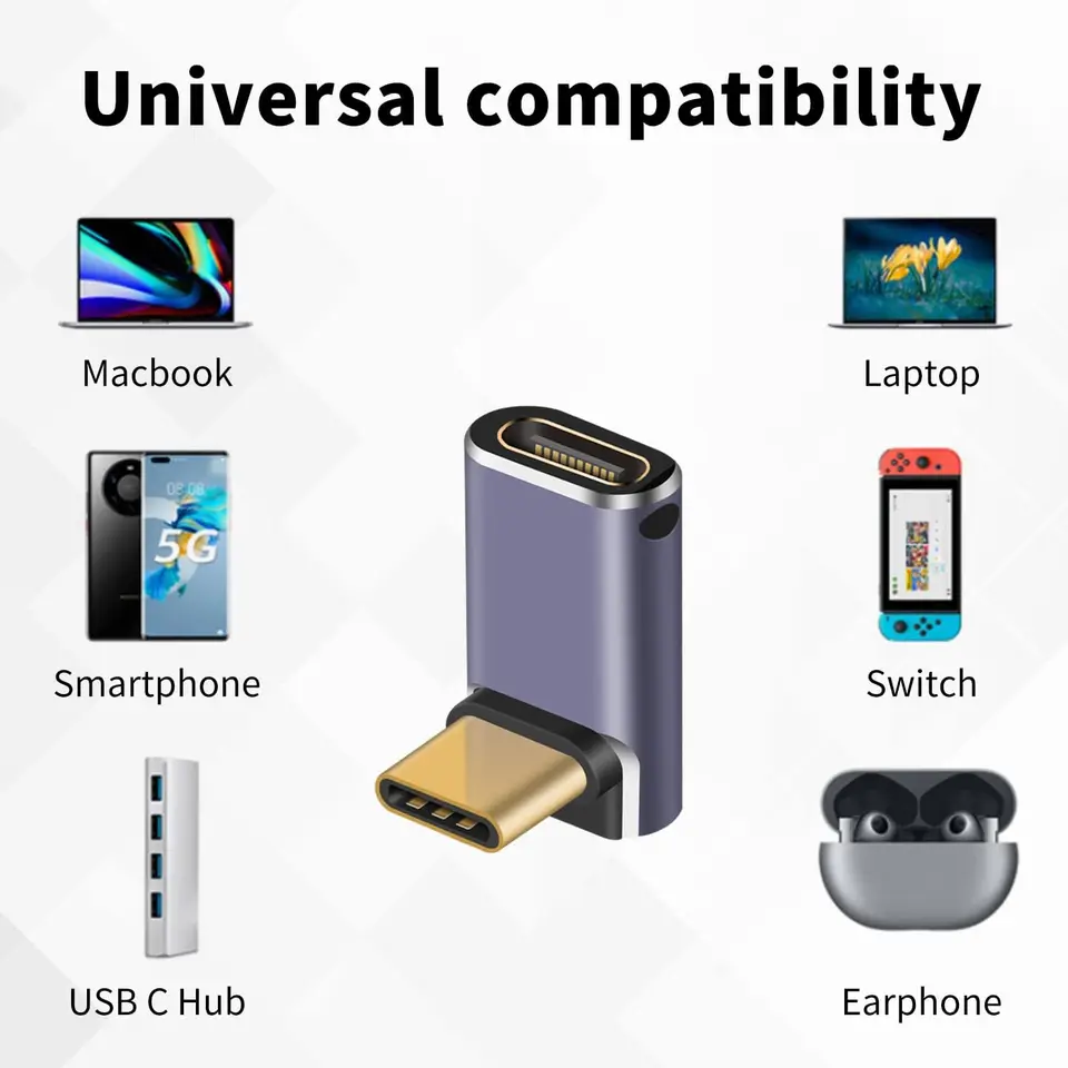 Adattatore USB C A Forma Di U 40Gbps, Prolunga Angolare 180 Gradi USB 4 Tipo C Maschio-femmina, Supporta Ricarica PD 100W E Video 8K 60Hz Per Laptop, Tablet E Smartphone - 2