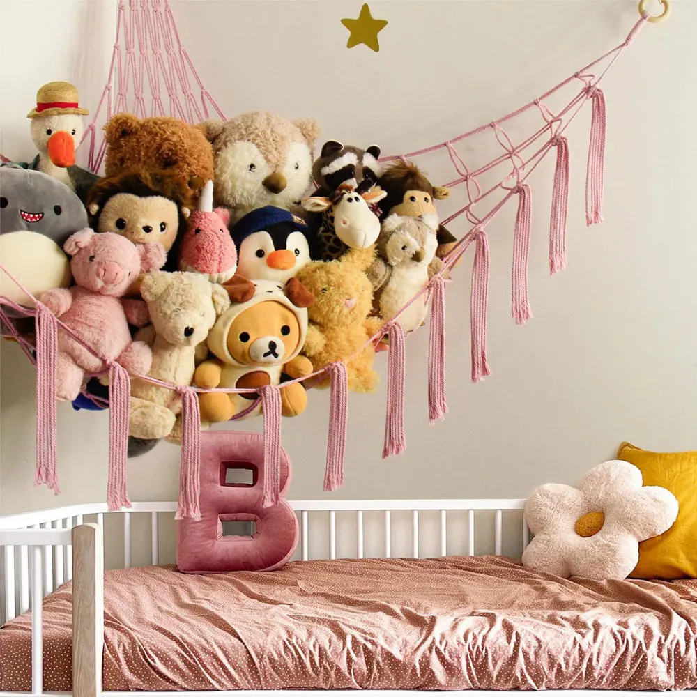 Stuffed Animals Storage Hammock Large Capacity Net Macrame Boho Home Kids Bedroom Decoration Corner Hanging Toy Organizer Nets - 6