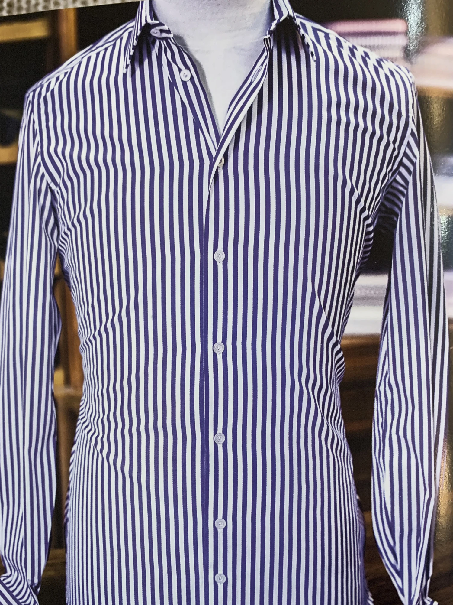 Wide Blue Striped Dress Shirts For Men 