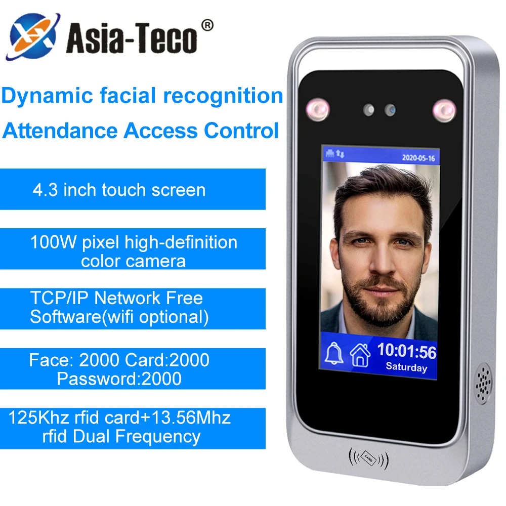 4.3 inch TCP/IP Dynamic Face Recognition Attendance System Terminal Time Attendance Door Access Control System RFID Card fingerprint face recognition machine
