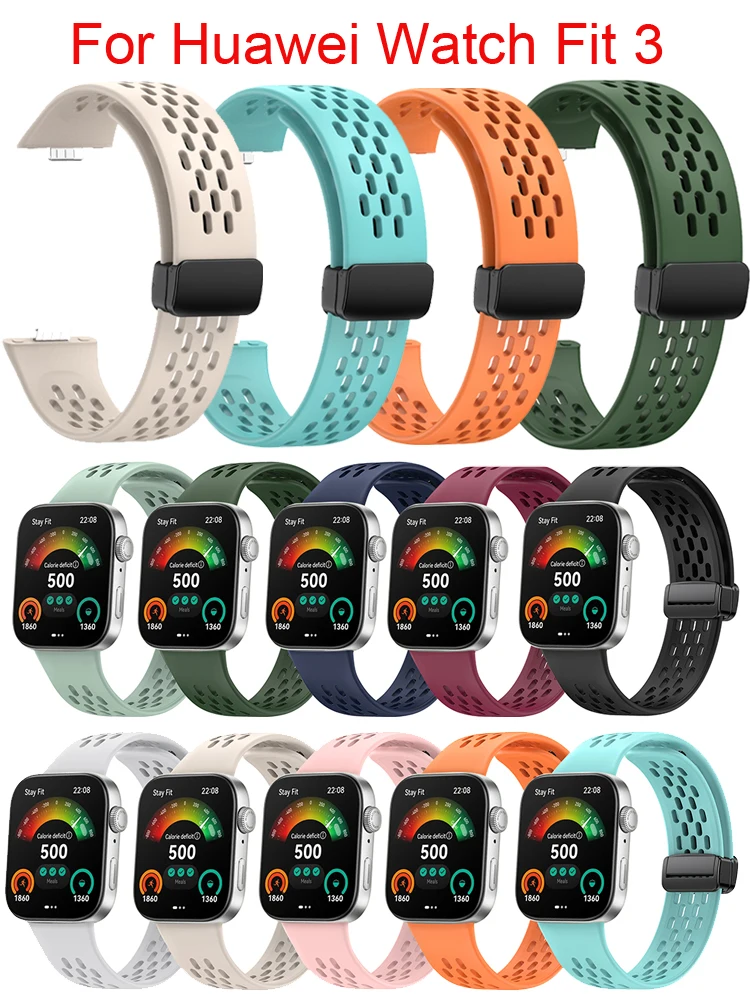 스마트 NFC 헬스 링-휴대폰용 다기능 범용 웨어러블 8 화웨이 워치 핏 3 용 메쉬 실리콘 스트랩, 마그네틱 버클, 통기성 팔찌, 화웨이 워치 FIT3 스포츠, 한국 밴드