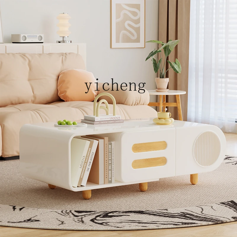 

ZC Cream Style Storage Tea Table Living Room Home Light Luxury and Simplicity Modern New Retractable Tea Table