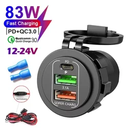 Enhanced Dual USB Car Charger with Voltmeter and Waterproof Socket (3 Ports 10A 18AWG)