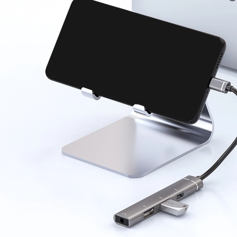 Type-C 도킹 스테이션 3.5mm 플러그 USB2.0 TypeC 허브 4 in 1 USB 어댑터 합금