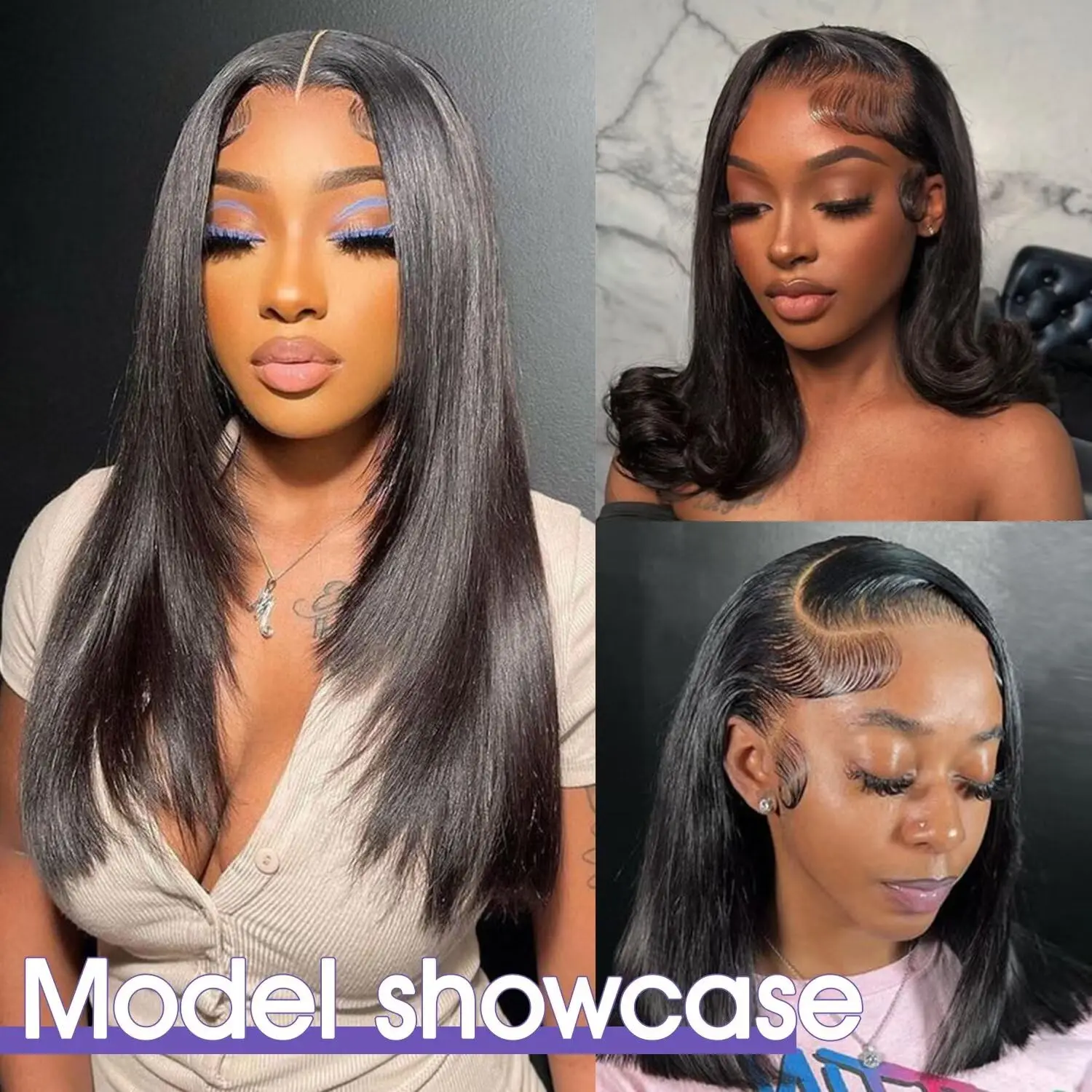 13x6 Straight Lace Frontal Human Hair Wigs 250% Density Short Bob Wigs 16 Inch HD Transparent Full Lace Frontal Wig for Women