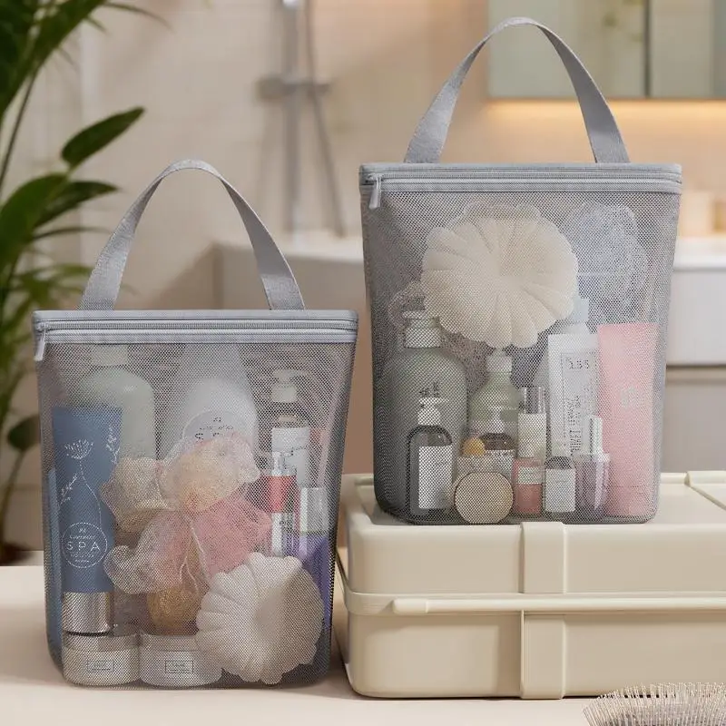 Nuova borsa tote in rete traspirante con cerniera e maniglia, borsa organizer portatile per bagno, dormitorio universitario, palestra e viaggi - immagine 2