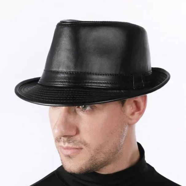 

Fedora Hats Unisex Hat PU Leather Adjustable Caps Trilby Fedoras Hat Short Brim Gentleman Hats Black Coffee Panama Caps Blower