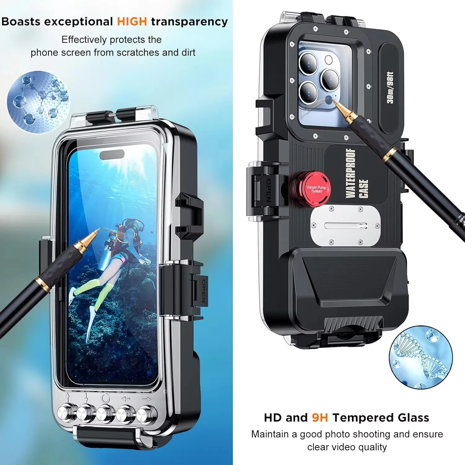 Underwater 30M Diving Case S24 Ultra S23 Note 8 9 10 20 Bluetooth Waterproof iPhone16 15 14 13 12 11 Xiaomi Redmi Moto