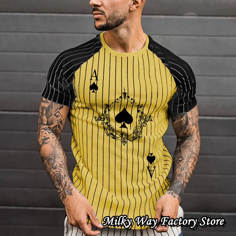 

Summer Men Vintage T-Shirt Casual O-Neck Tops Tees Male Fashion Short Sleeve Clothing 3D Poker A Printing Streetwear Tshirt