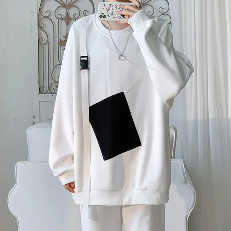 

Men's Clothing No Logo Patchwork Sweatshirts for Man Pullover Black Top Hoodieless Simple Winter Aesthetic Sweat Shirt Autumn S