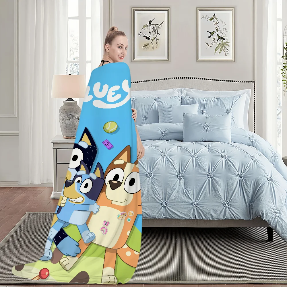 Cartoon Cute B-Bluey-S Dog Blanket Soft Plush Nap Sofa rug for Living Room Warm Office Bedroom Birthday Home Travel Kid Gifts 5