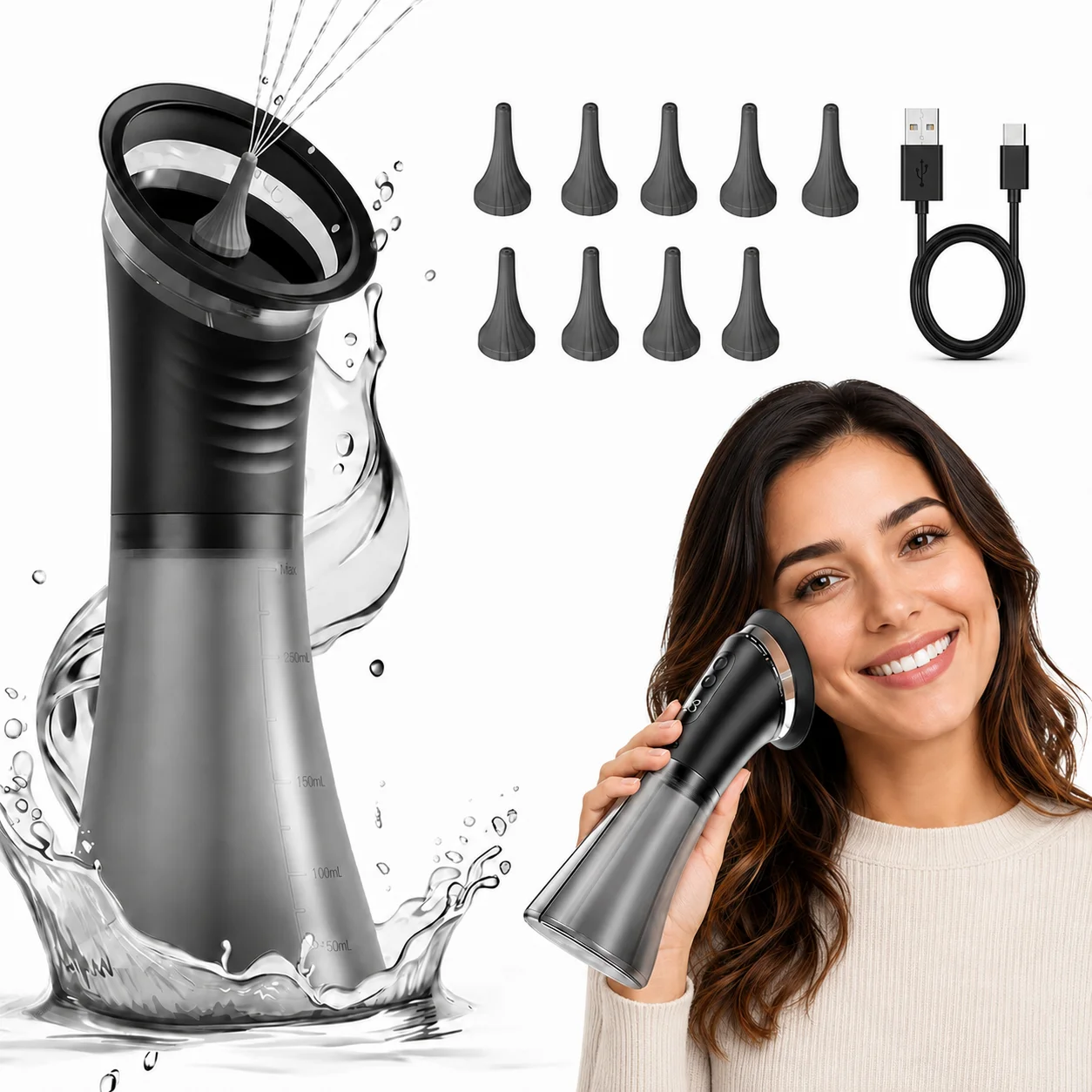 Electric Ear Wax Removal System Water Powered Ear Cleaning Tool with Irrigation Flusher 3 Pressure Settings Safe & Effective