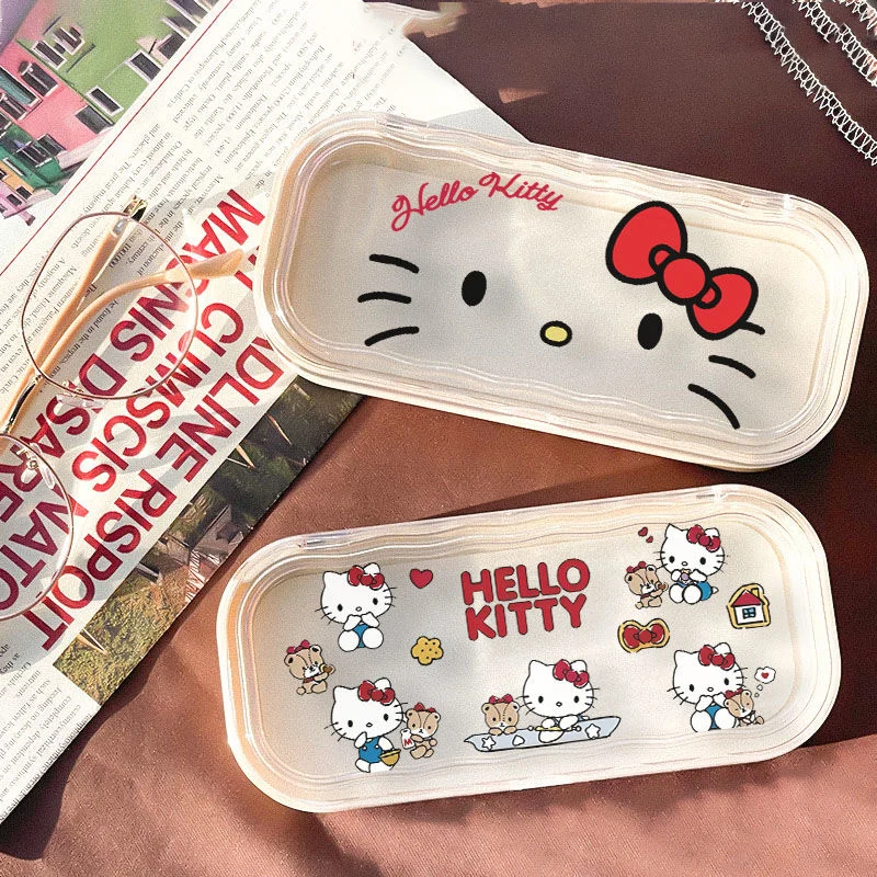 

Kawaii Anime Sanrio Hello Kitty Glasses Case Portable Sunglasses Cute Cartoon Small Myopia Box Storage Simple Creative Gift Toys